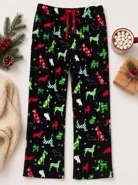 Jammies For Your Families Women’s M Christmas Dog Fleece Pajama Pants Black